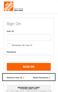 Home Depot card User ID and password