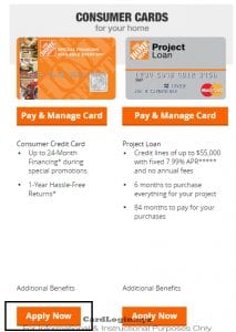 Home Depot apply for card
