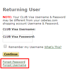 Retrieve Cabela's Club login details