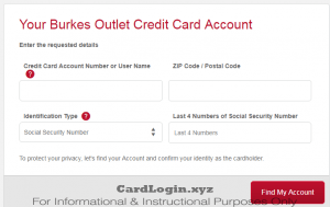 Burkes credit card login details recovery